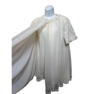 St Michael Vintage Nylon Nightgown Sheer Slip AND Robe Dressing Gown Ruffle Trim